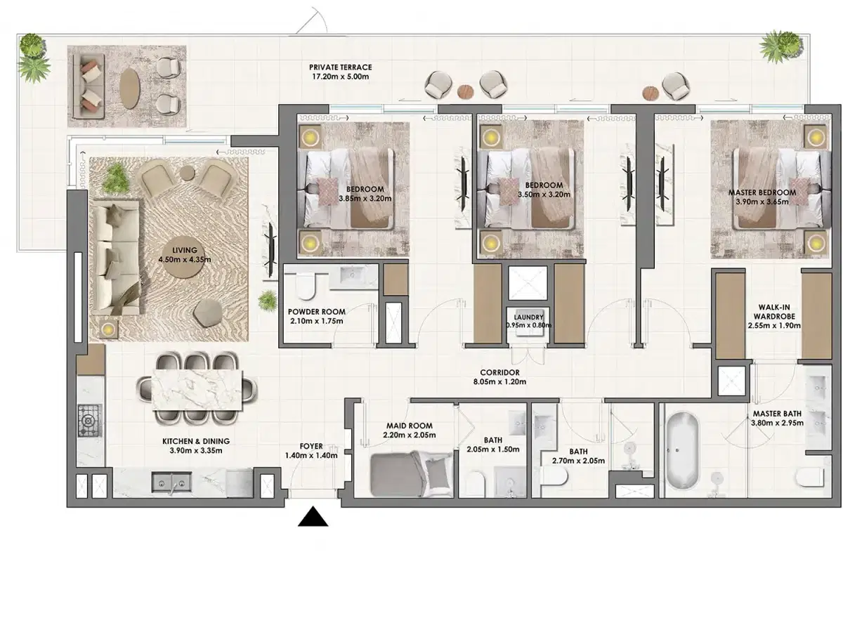 Emaar Parkwood At Dubai Hills Estate 3 Bedroom Apartments Floor Plan