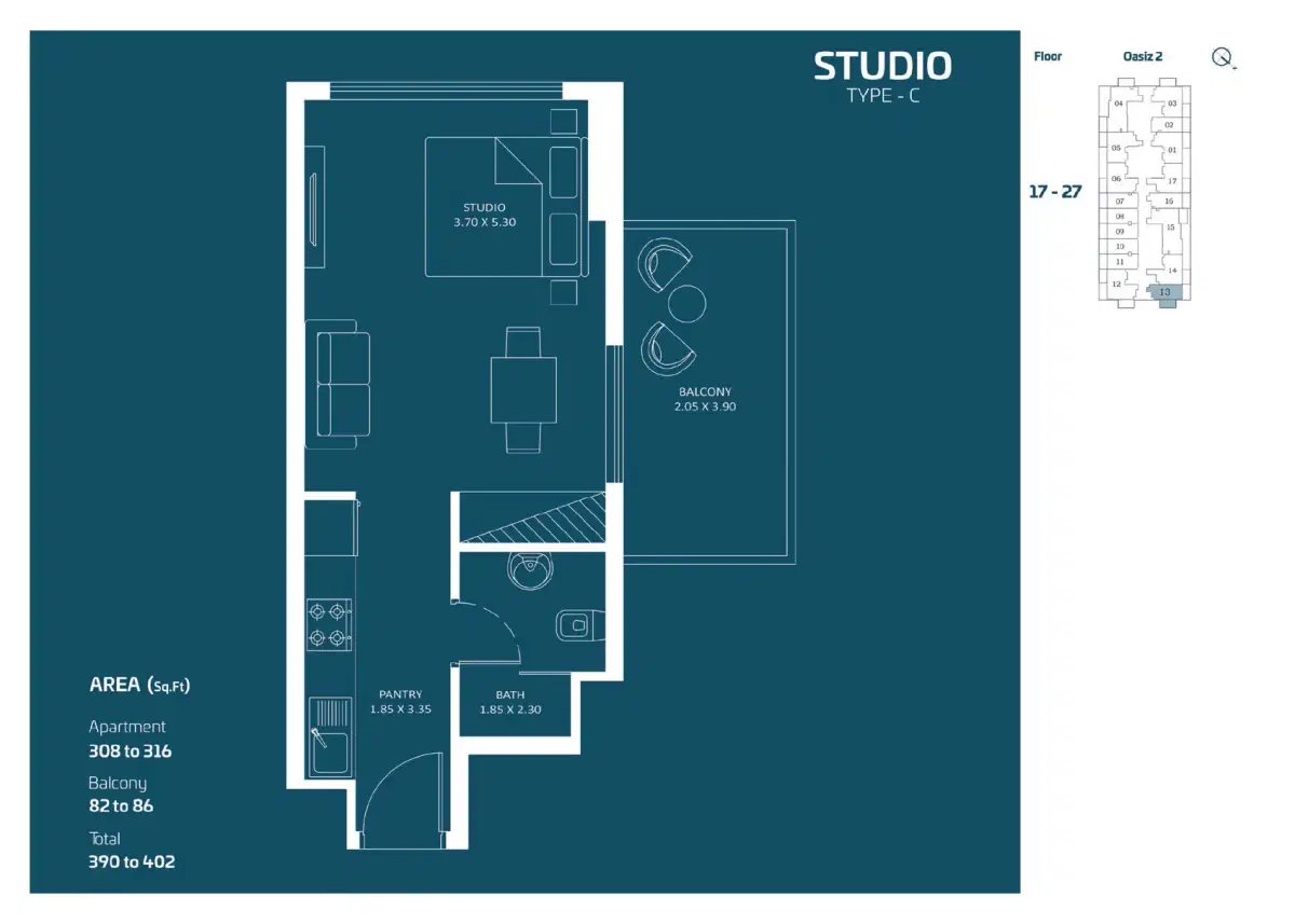 Danube Oasiz 2 At Dubai Silicon Oasis Studio Floor Plan