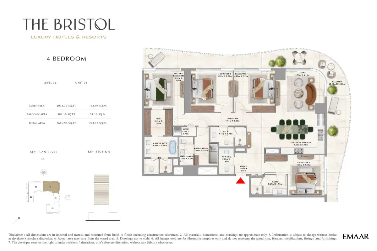 Emaar The Bristol Apartments 4 BR Floor Plan 2,616 Sq. Ft.