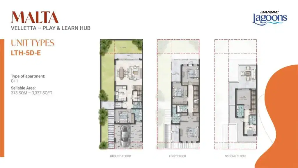DAMAC Lagoons Malta 5 BR Floor Plan 3,377 Sq. Ft.
