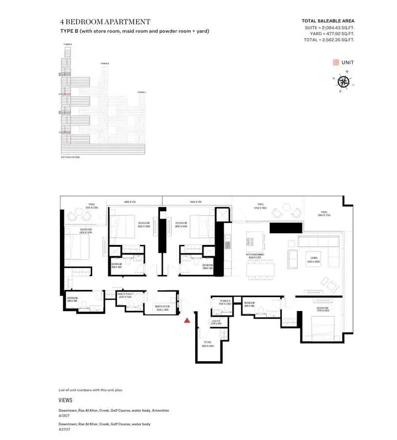 SOBHA One Dubai 4 BR Floor Plan 2,562 Sq. Ft.