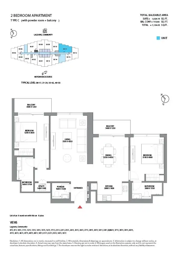 330 Riverside Crescent 2 BR Apartment Floor Plan