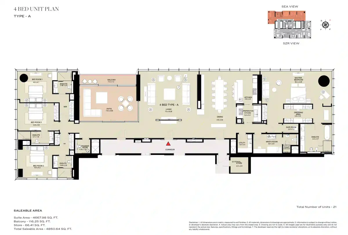 Sobha The S Tower 4 BR Apartment Floor Plan