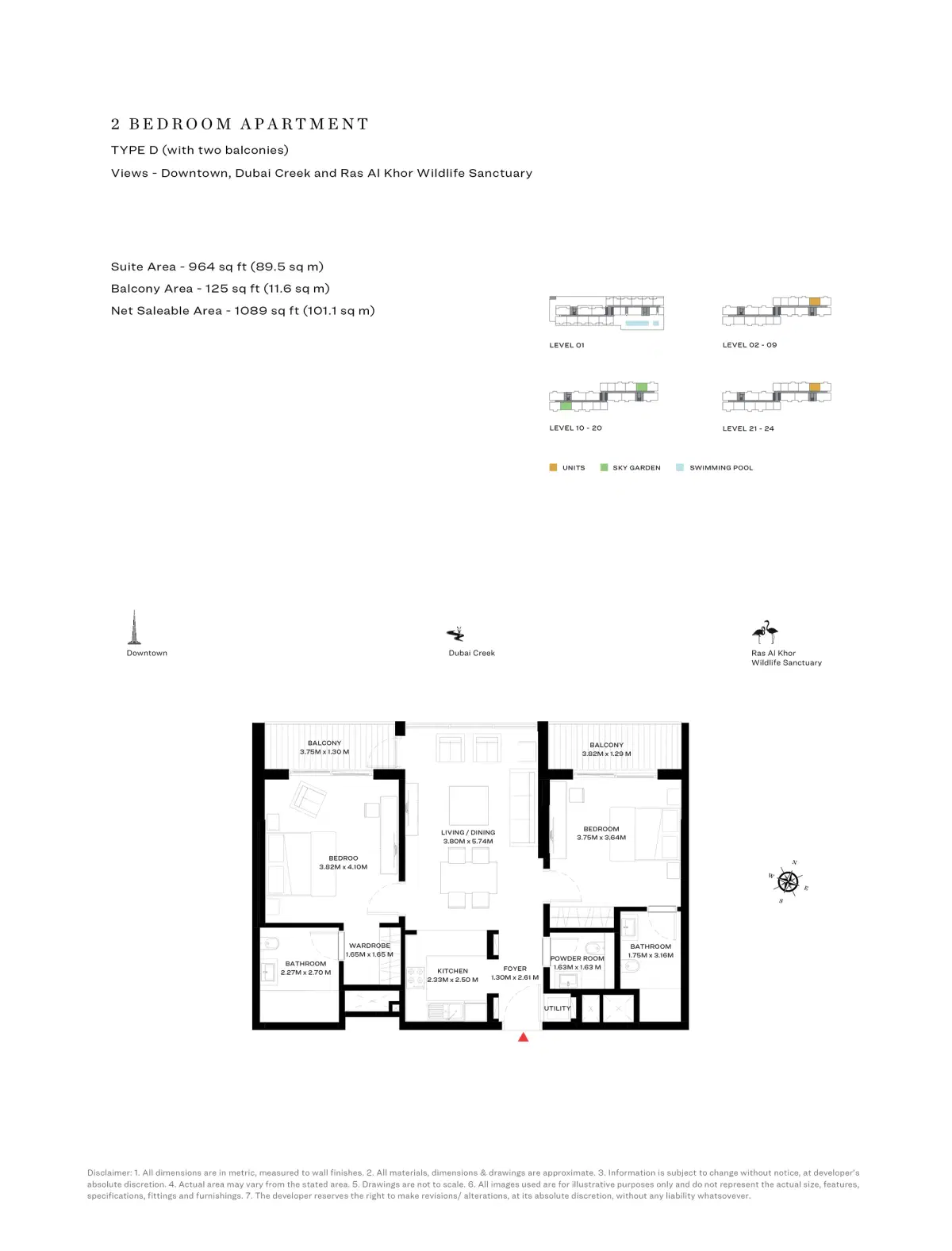 SOBHA One Park Avenue Dubai 2 BR Floor Plan 1,089 Sq. Ft.