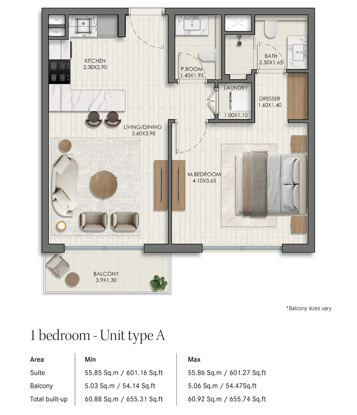 Nshama Belmont At Town Square Dubai 1 BR Apartment Floor Plan