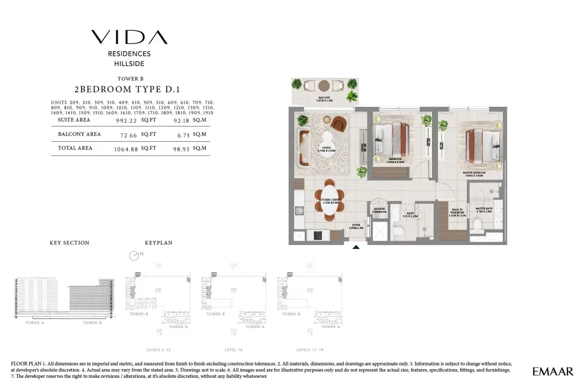 Emaar Vida Residences Hillside At Dubai Hills Estate 2 Bedroom-1 Floor Plan