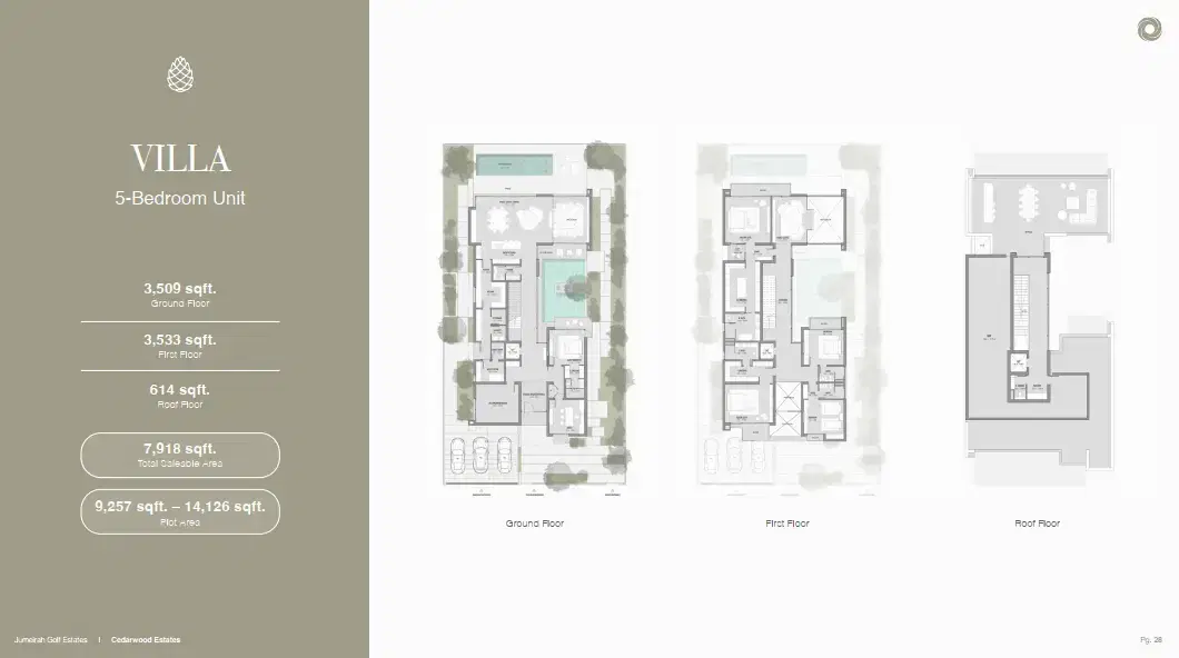 Cedarwood Estates South Villas by WASL at Jumeirah Golf Estates 5 BR Villa Floor Plan