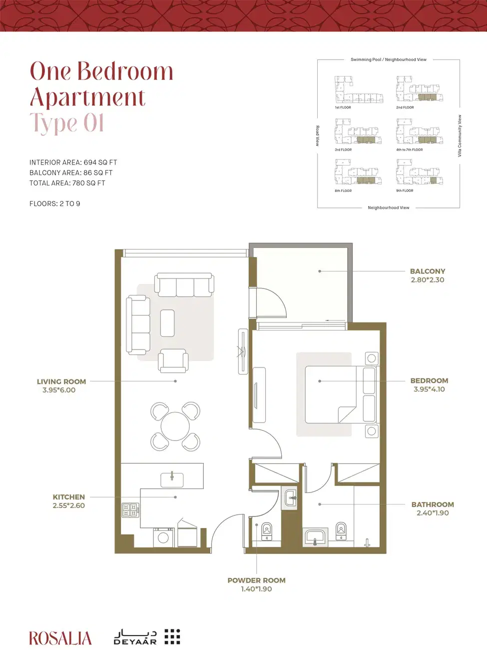 1 BR Floor Plan 780 Sq. Ft.