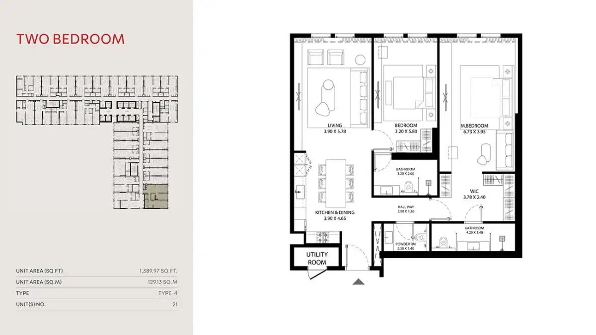 MAG 330 Dubai 2 BR Floor Plan 1,389 Sq. Ft.