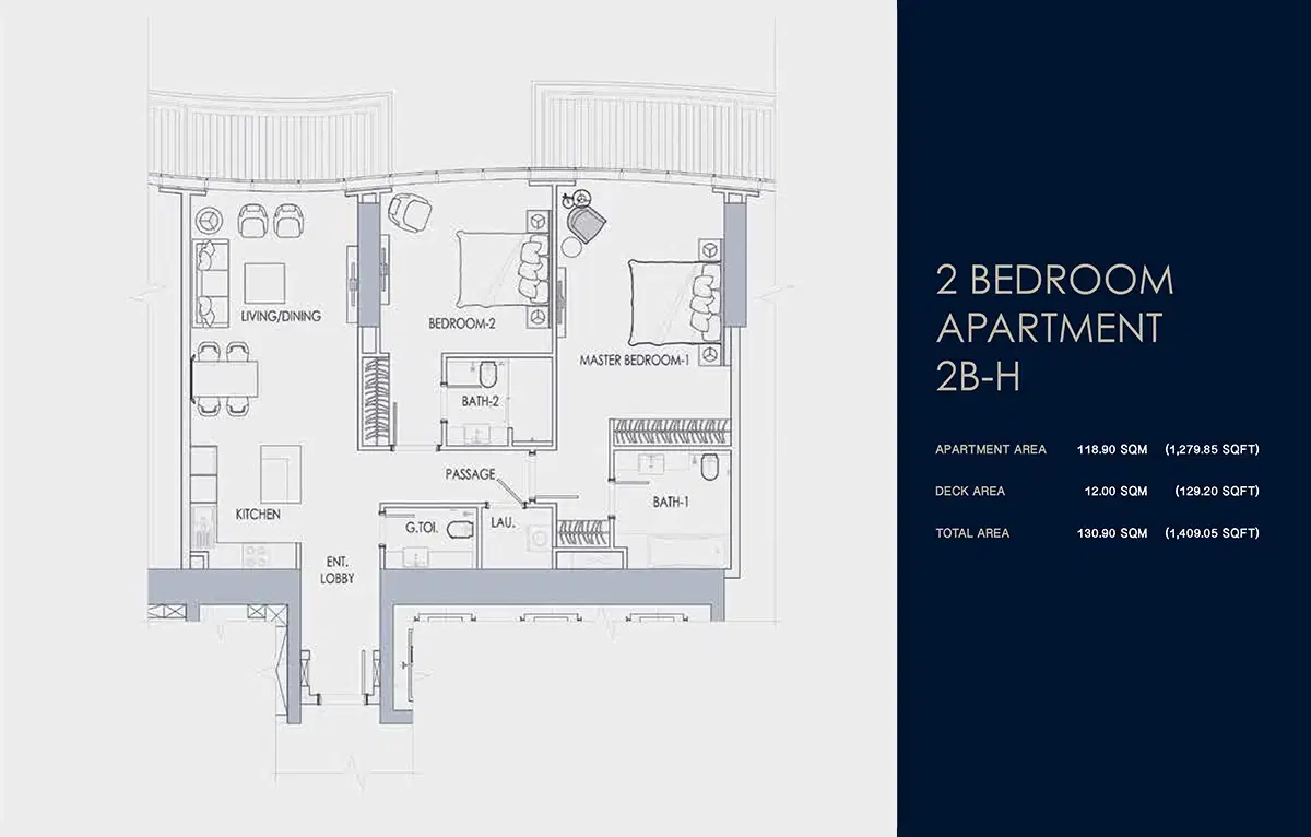 Shapoorji Imperial Avenue At Downtown Dubai 2 Bedroom Apartment Floor Plan