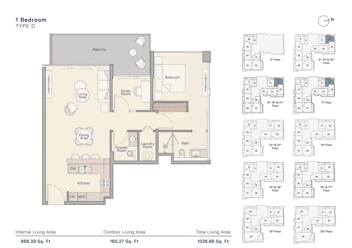 Ellington The Crestmark 1 BR Apartment Floor Plan