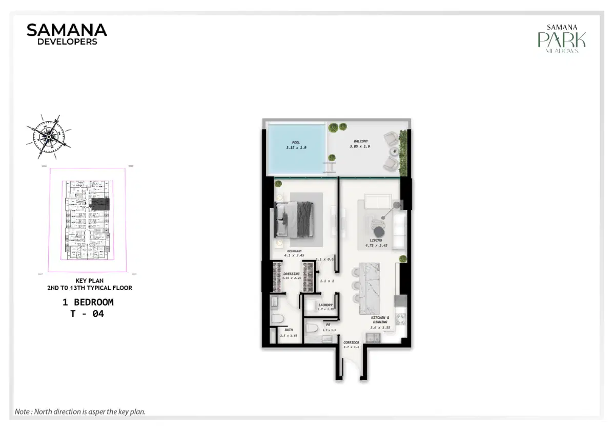 Samana Park Meadows Dlrc 1 BR Apartment Floor Plan