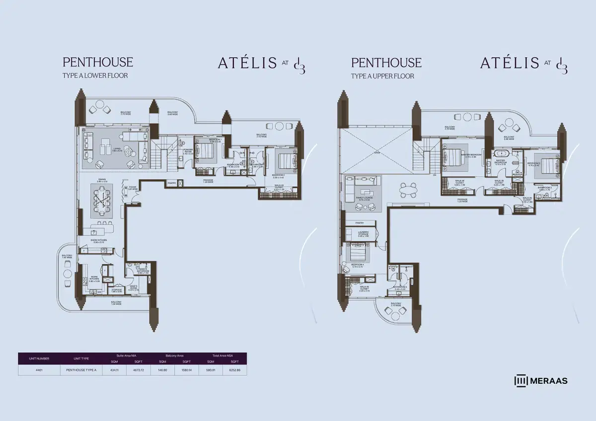 Meraas Atelis at Dubai Design District (D3) 5 BR Penthouse Floor Plan