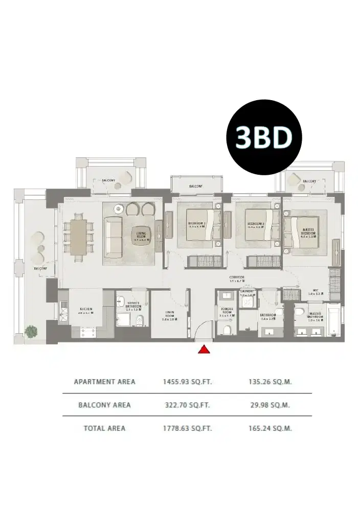 Emaar Creek Beach Grove 3 Bedroom Apartments Floor Plan