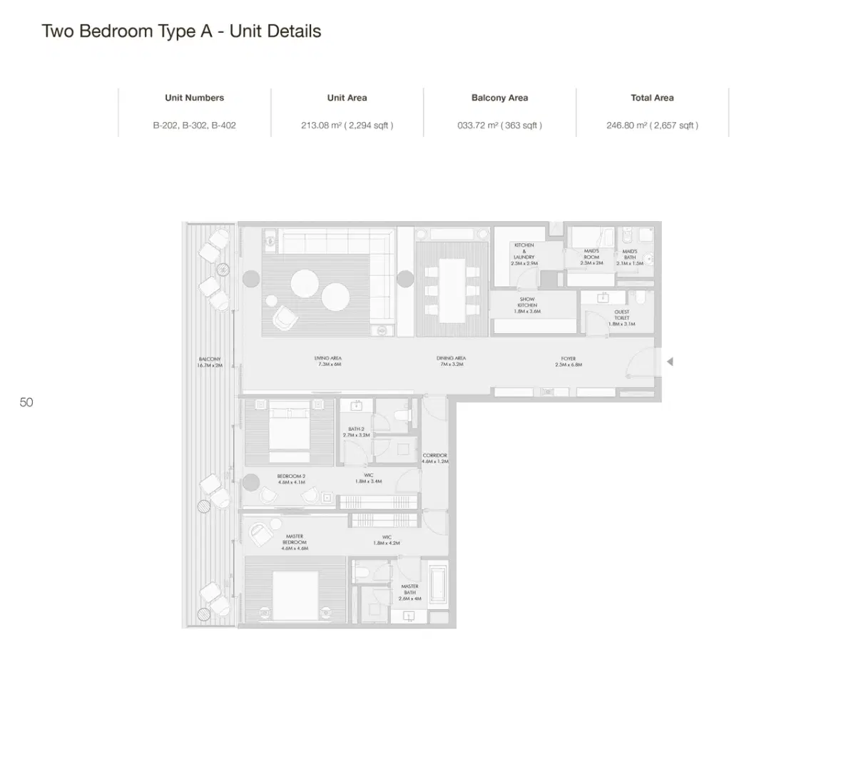 Armani Beach Residences Palm Jumeirah Arada 2 BR Apartment Floor Plan