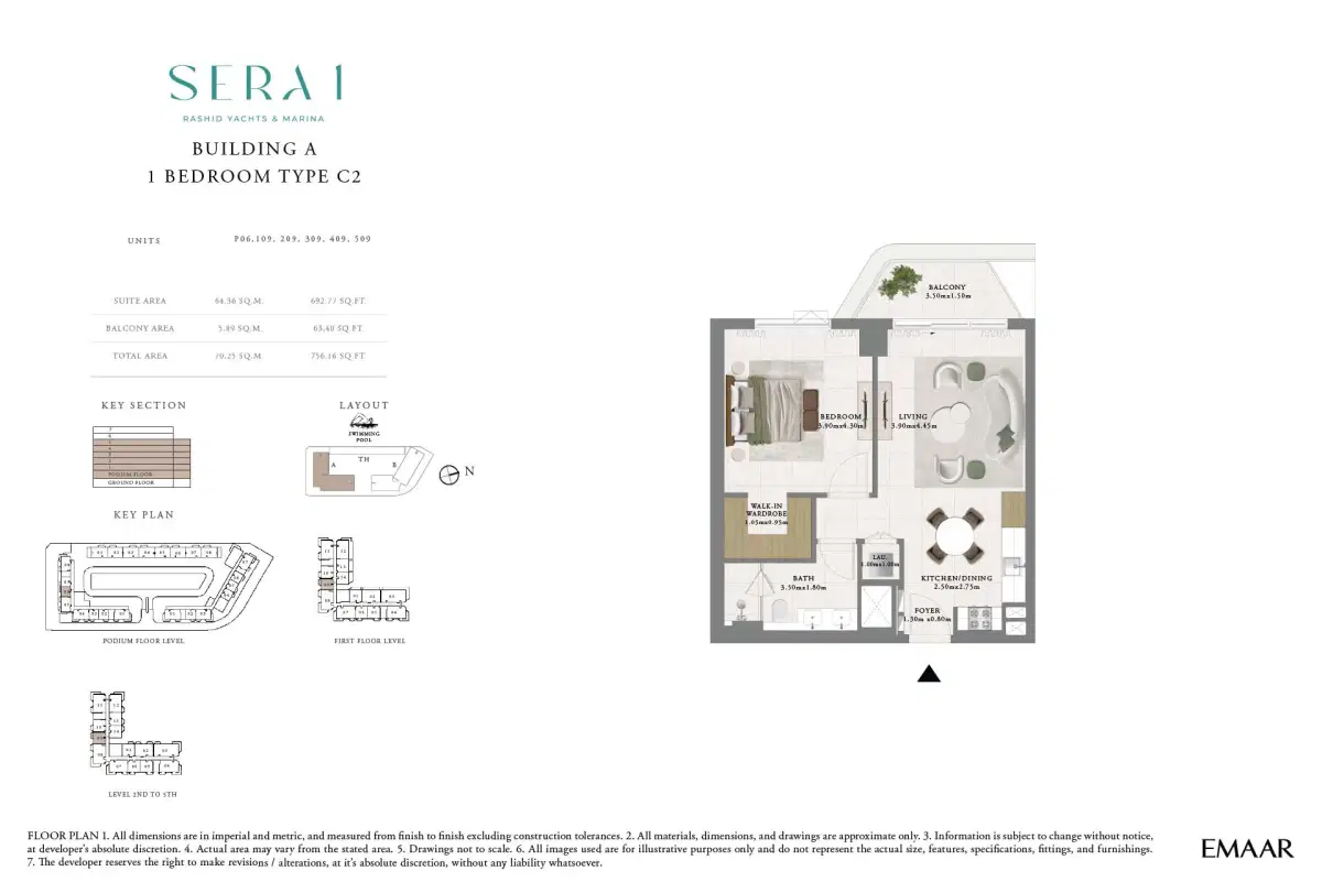 SERA by Emaar 1 BR Floor Plan 756 Sq. Ft.