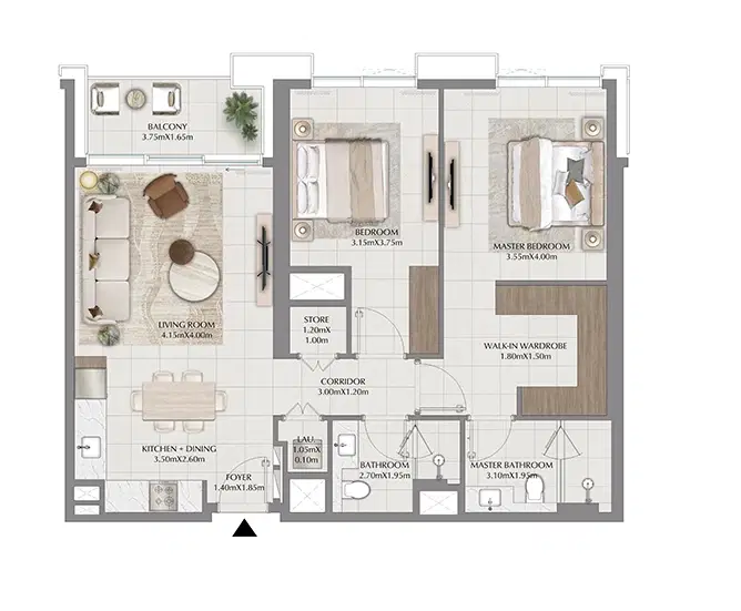 Emaar Terra Woods At Dubai South 2 BR Apartment Floor Plan