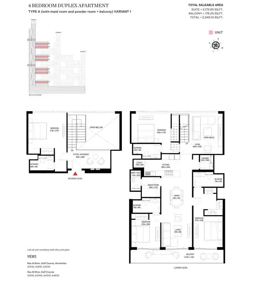 Sobha One & Sobha Hartland 2 Dubai 4 BR Floor Plan 2,349 Sq. Ft.