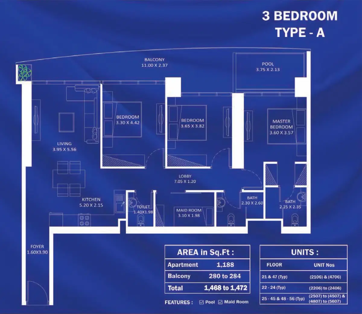 Danube Fashionz 3 BR Apartments Floor Plan