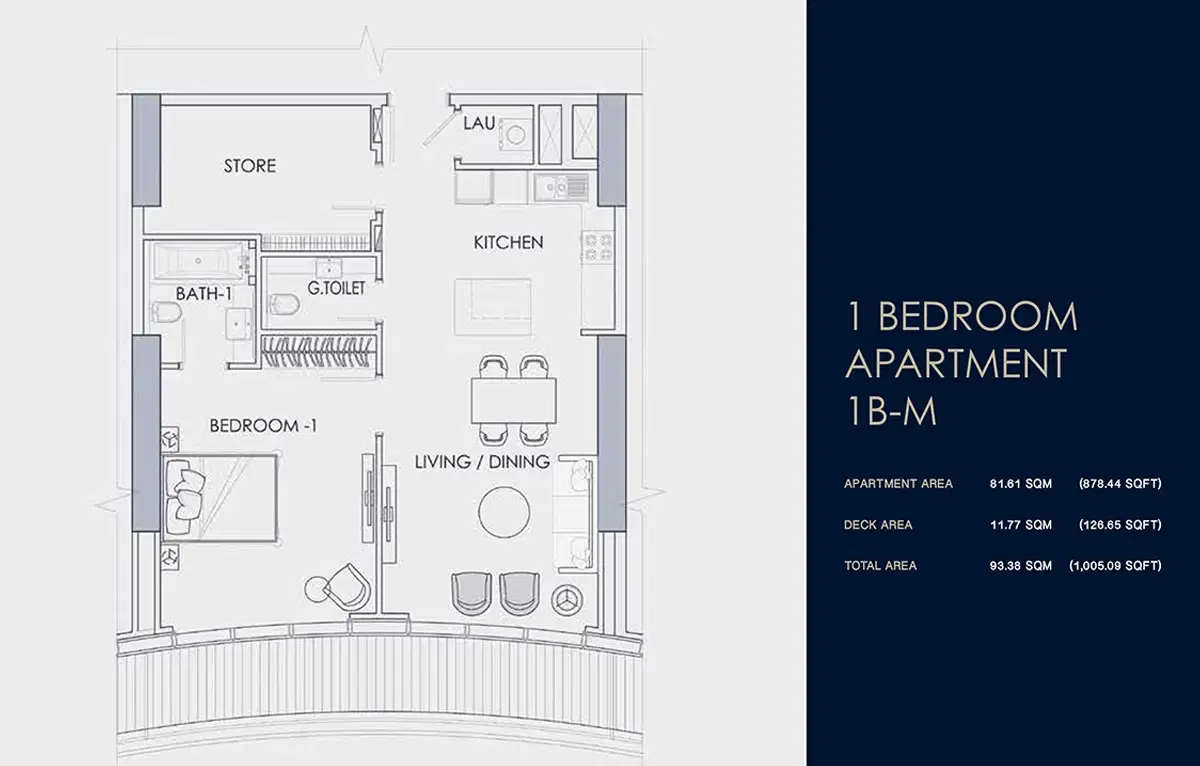 Shapoorji Imperial Avenue At Downtown Dubai 1 Bedroom Apartments Type-2 Floor Plan