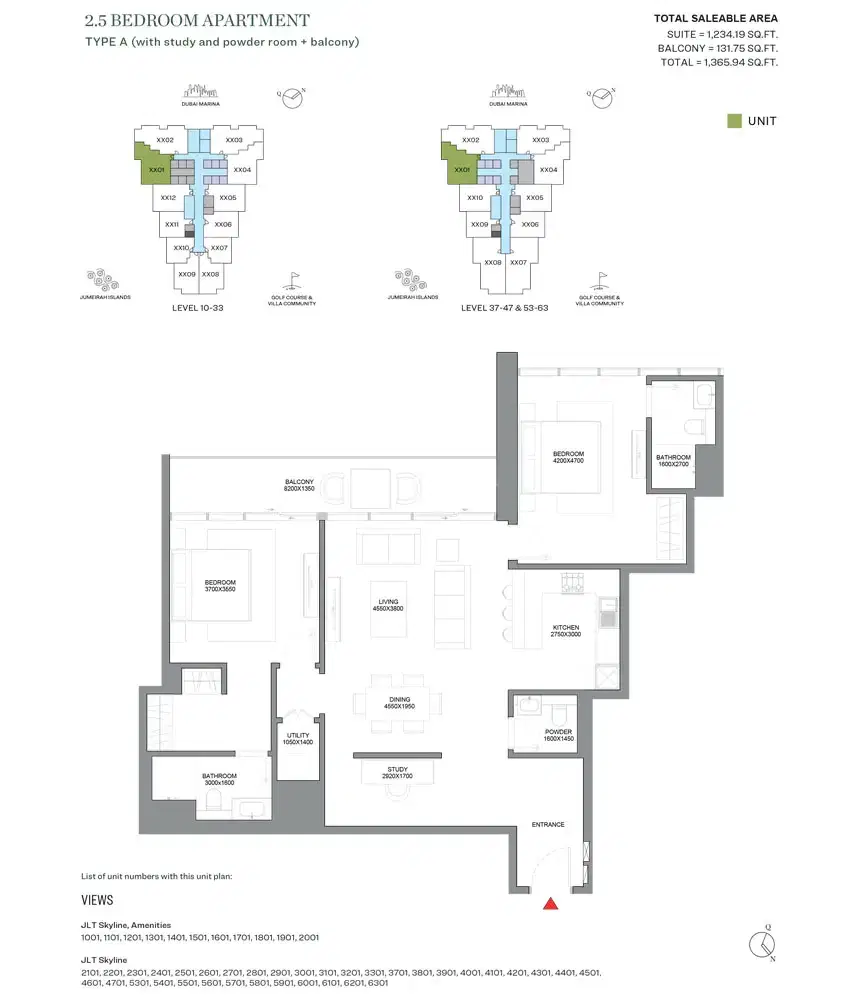 SOBHA Verde Dubai 2.5 BR Floor Plan 1,365 Sq. Ft.