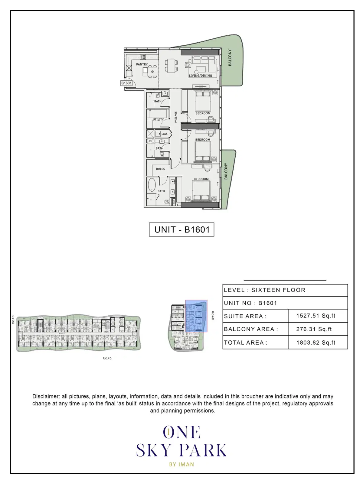 Iman One Sky Park Studio, Apartments & Penthouses at JVC 3 BR Apartment Floor Plan