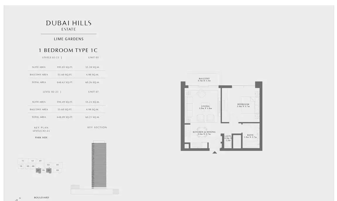 Emaar Lime Garden 1 Bedroom Apartments Floor Plan