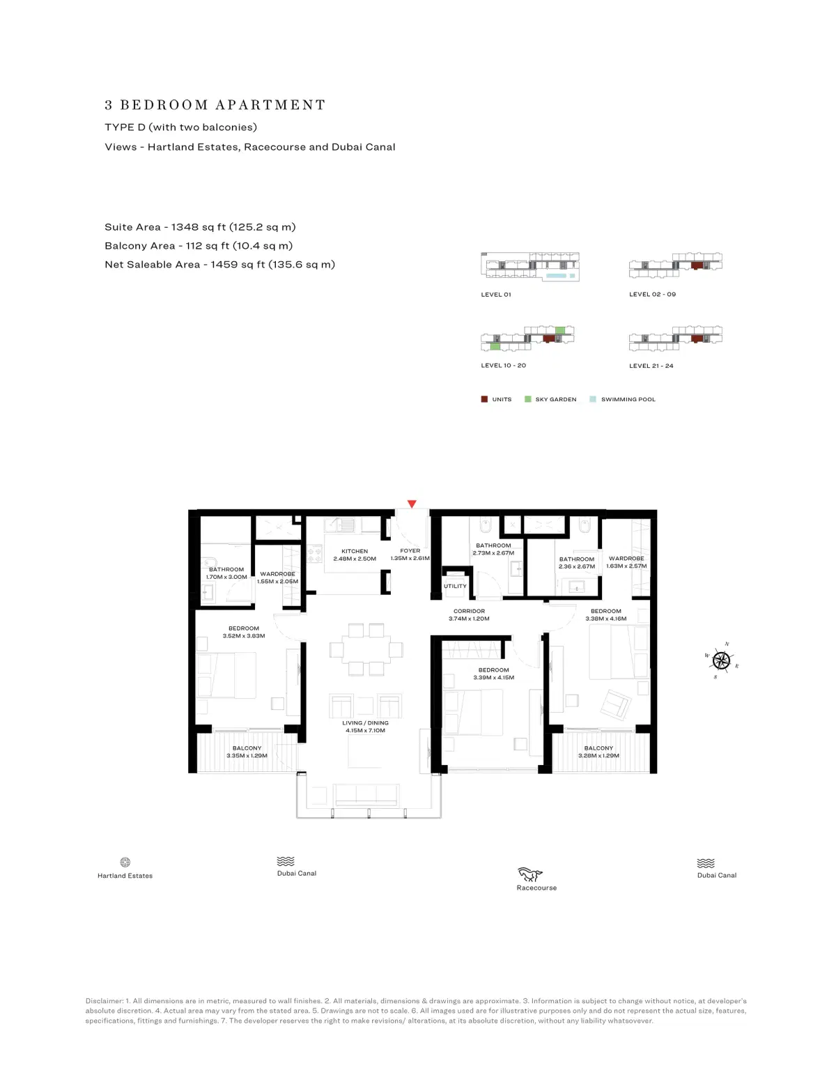SOBHA One Park Avenue Dubai 3 BR Floor Plan 1,459 Sq. Ft.