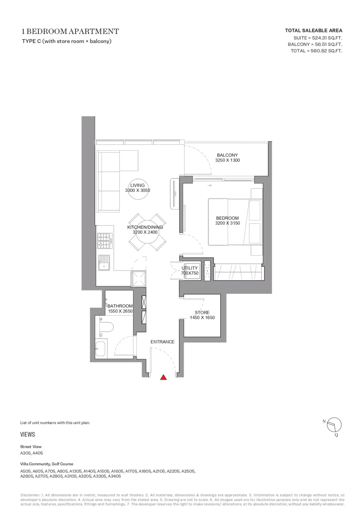 Sobha Orbis Motor City Dubai 1 BR Apartments Floor Plan