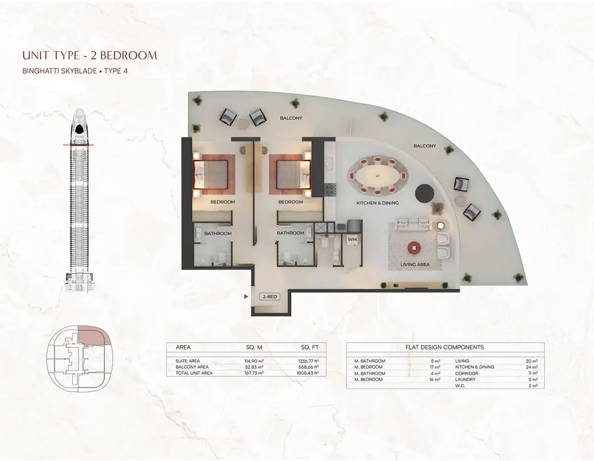 Skyblade at Downtown Dubai 2 BR Floor Plan 1,805 Sq. Ft.