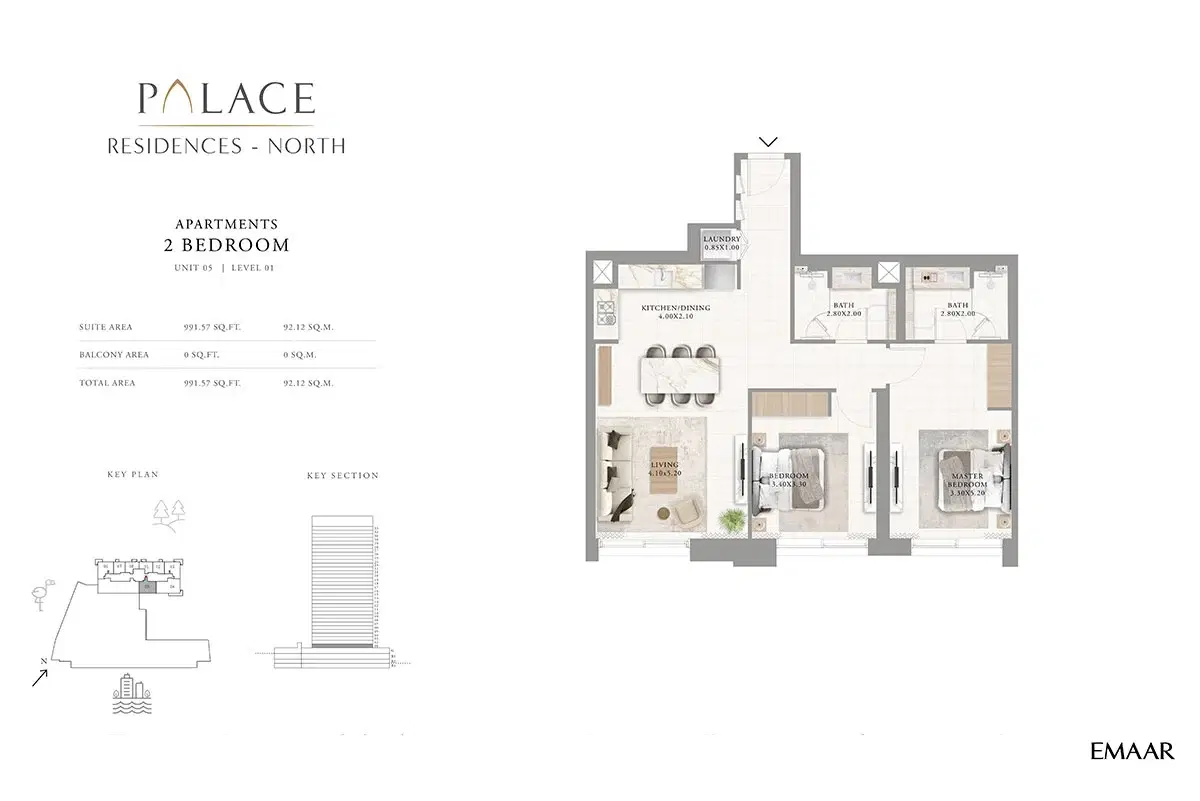 Emaar Palace Residences North 2 Bedroom Apartments Floor Plan