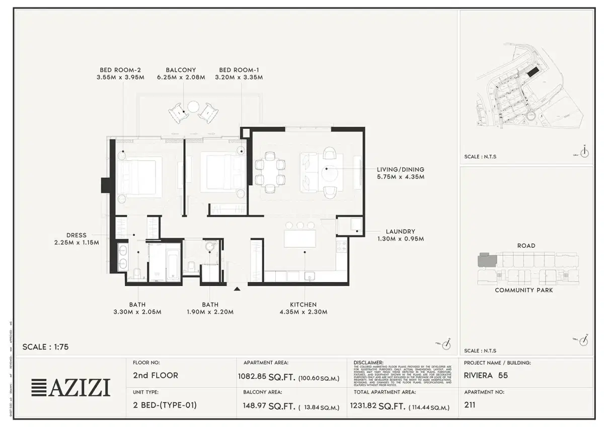 2 BR Floor Plan 1,231 Sq. Ft.