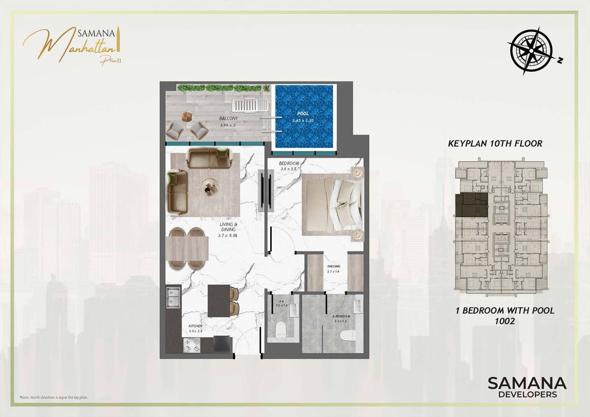 Samana Manhattan 2 1 Bedroom Apartments Floor Plan