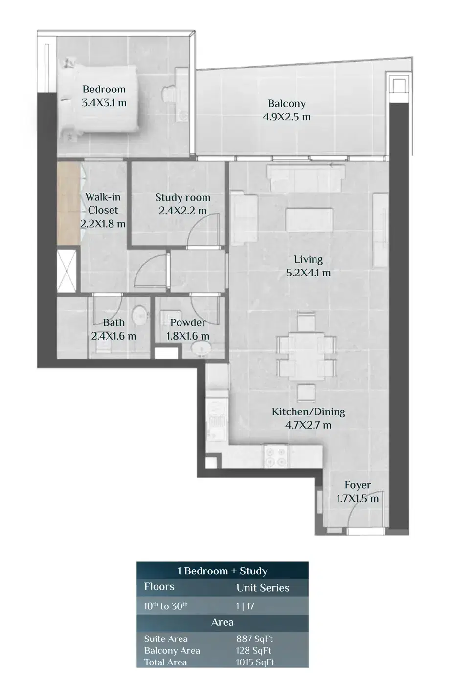 Skyhills Residences 1 BR Floor Plan 1,015 Sq. Ft.