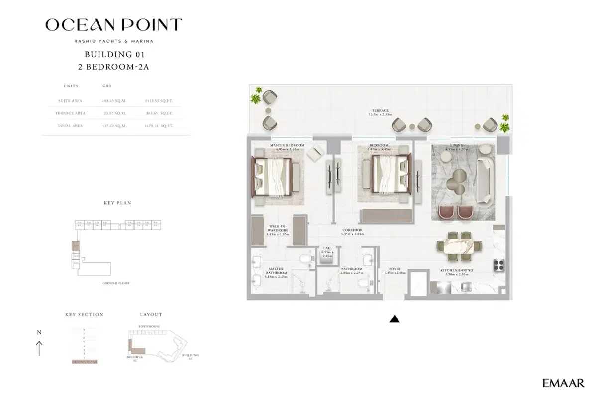 Emaar Ocean Point Rashid Yachts Marina 2 BR Apartments Floor Plan