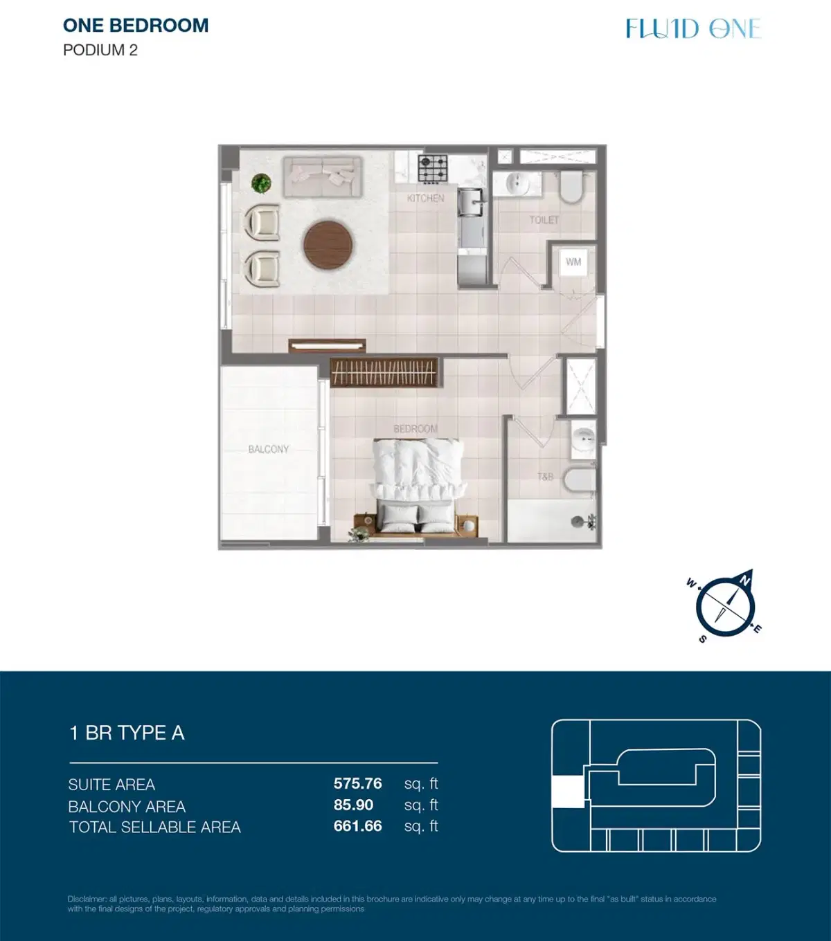 Fluid One by Object One at Dubai Islands 1 BR Floor Plan 661 Sq. Ft.