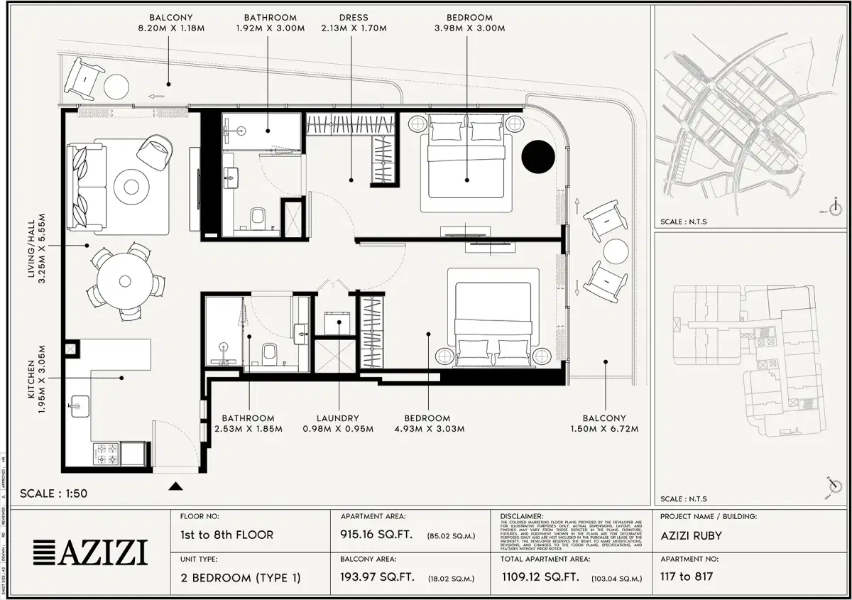 2 BR Floor Plan 1,109 Sq. Ft.