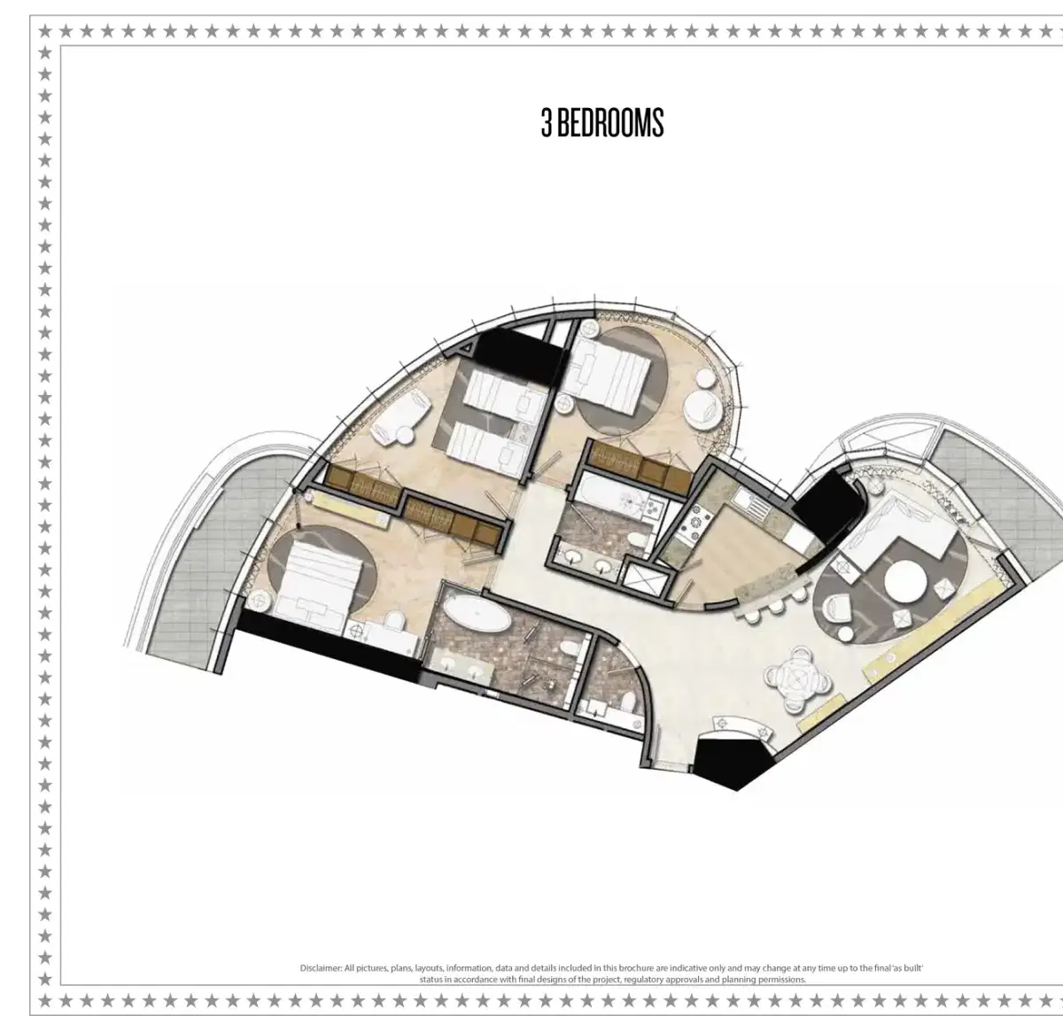 Damac Towers By Paramount Hotels And Resorts 3 BR Apartment Floor Plan