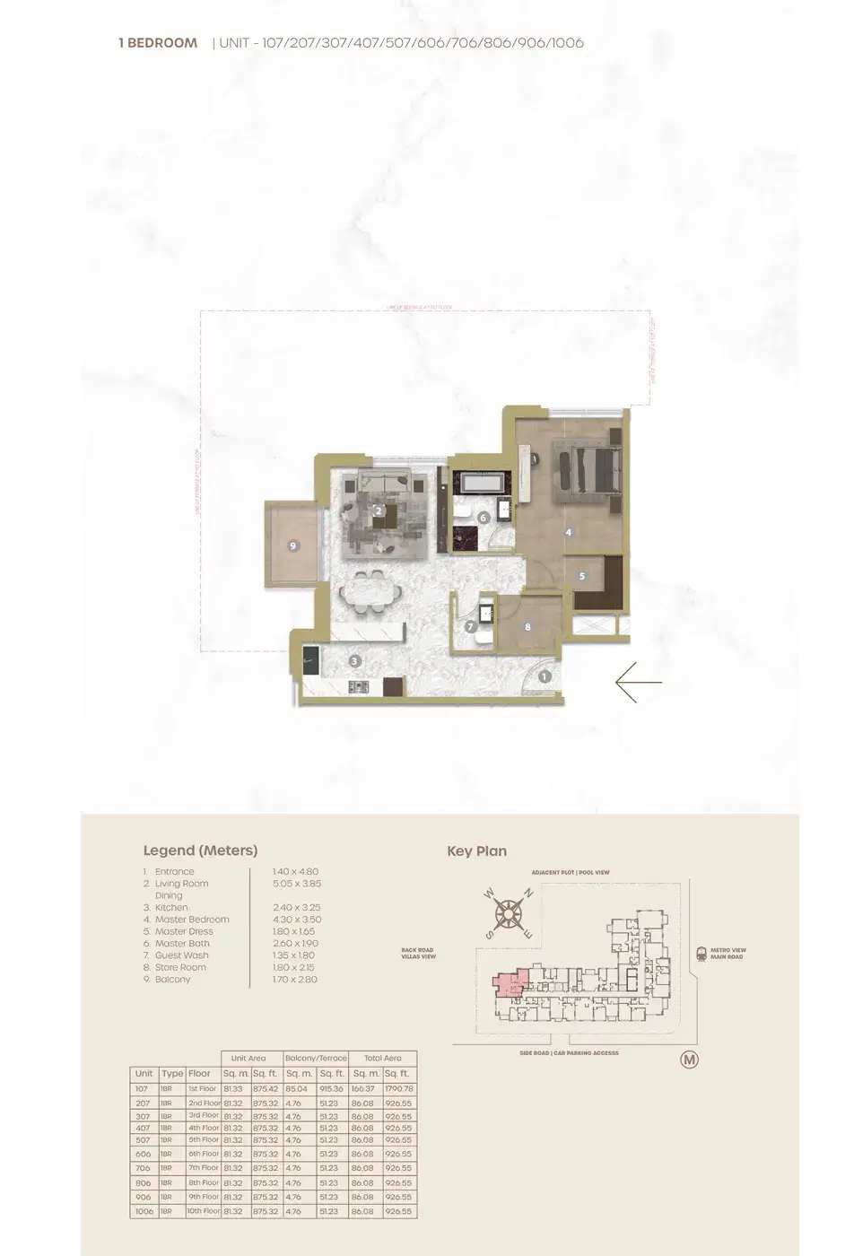 Avenue Residence 5 Dubai 1 BR Floor Plan 1,790 Sq. Ft.