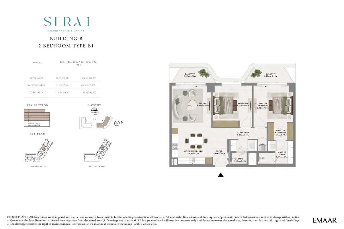 SERA by Emaar 2 BR Floor Plan 1,199 Sq. Ft.