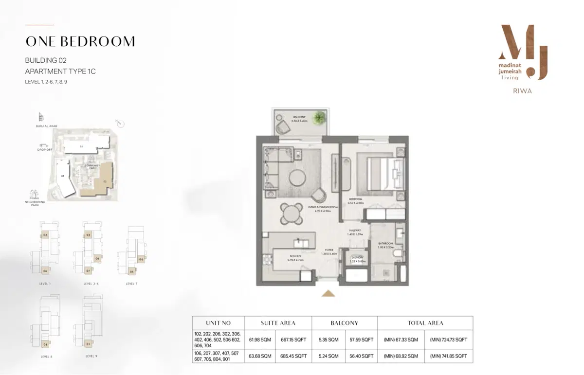 Meraas Riwa Mjl 1 Bedroom Apartments Floor Plan