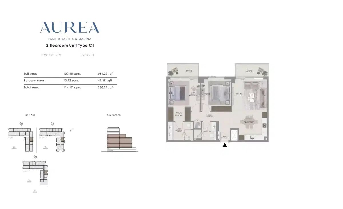 Aurea by Emaar 2 BR Apartment Floor Plan 1,228 Sq. Ft.