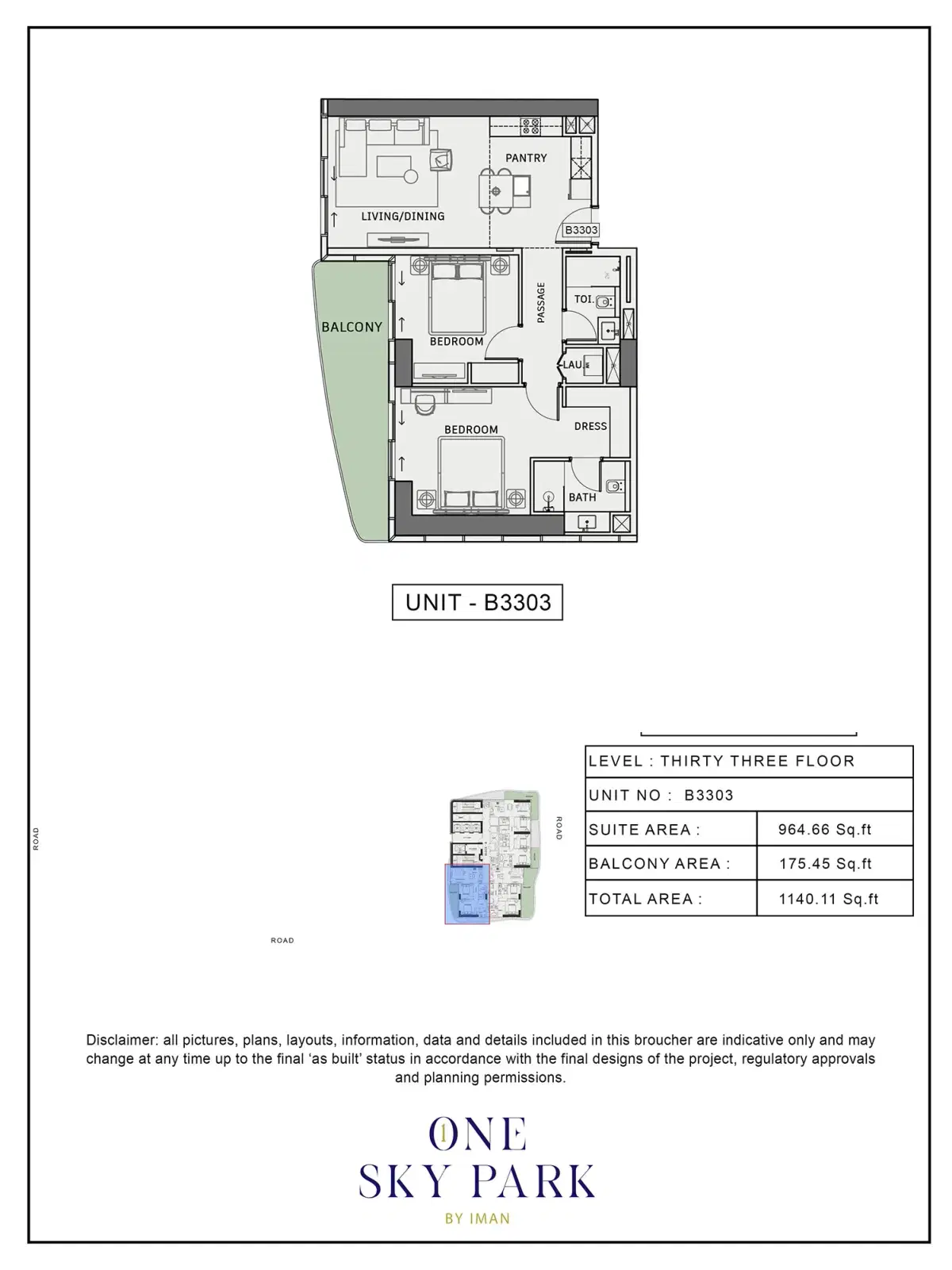 Iman One Sky Park Studio, Apartments & Penthouses at JVC 2 BR Apartment Floor Plan