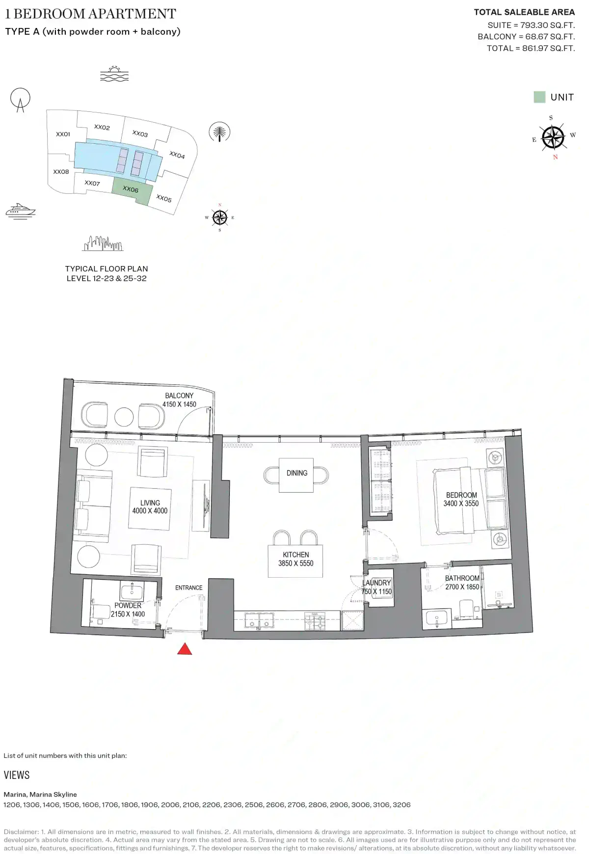 Sobha Seahaven 1 Bedroom Apartments Floor Plan