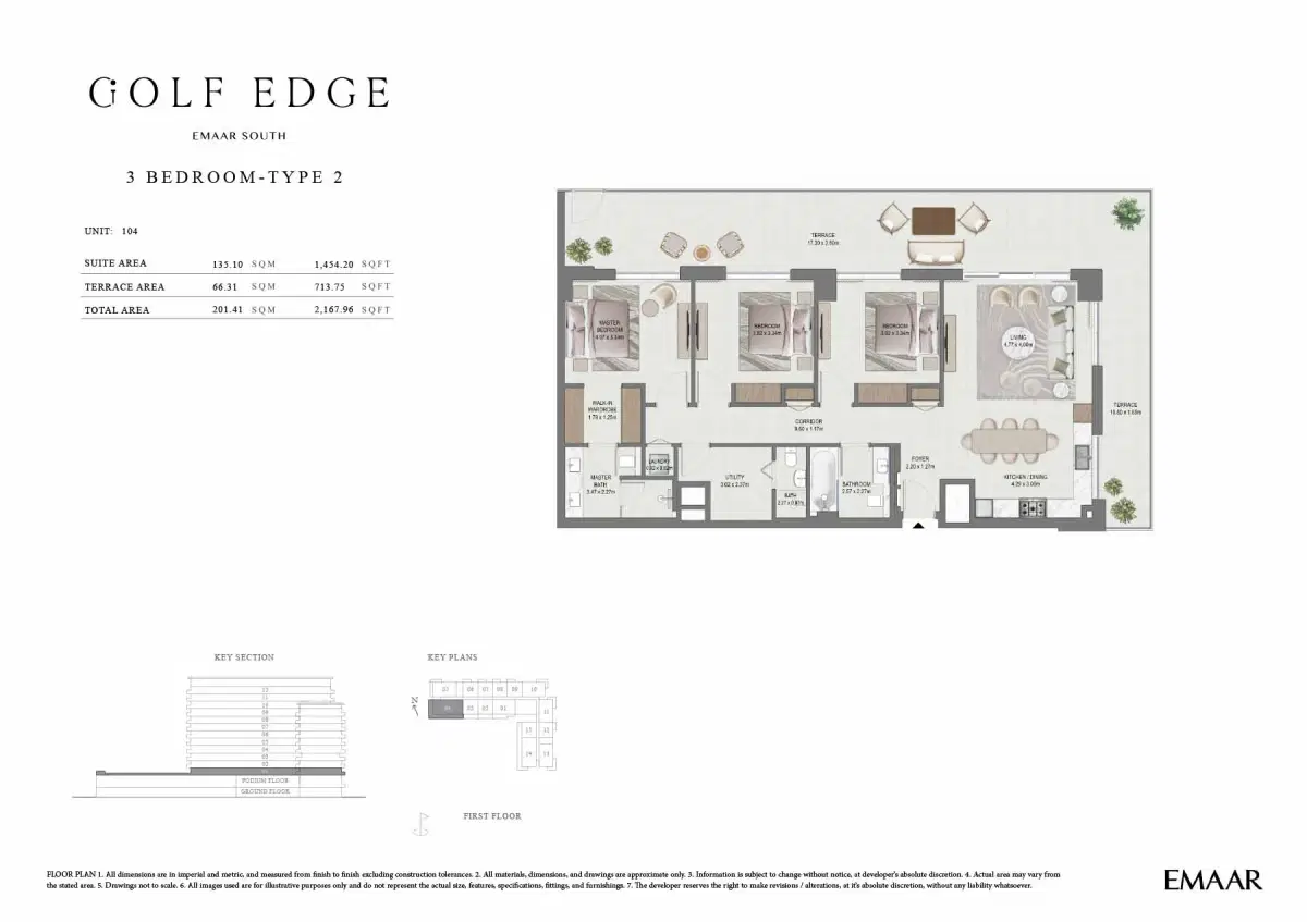 Emaar Golf Edge 3 BR Floor Plan 2,167 Sq. Ft.