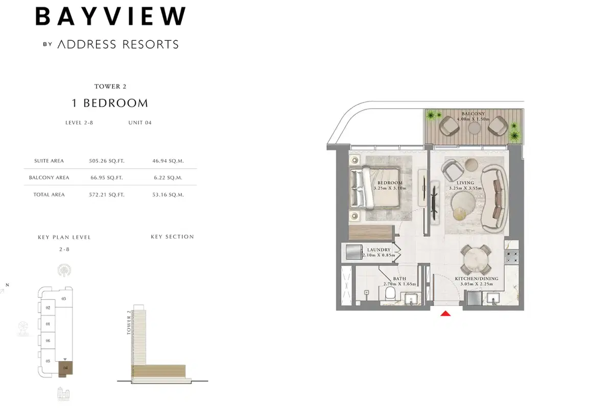 Emaar Bayview By Address Resorts 2 1 BR Apartment Floor Plan