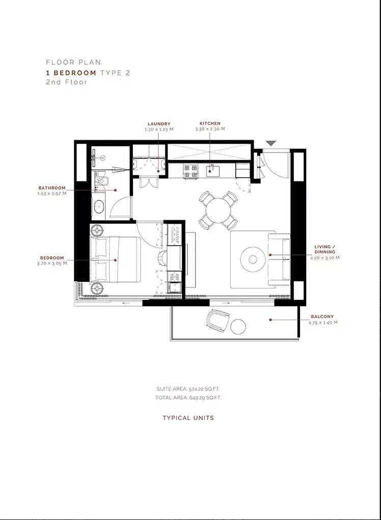 Milan Heights Azizi at City of Arabia 1 BR Floor Plan 649 Sq. Ft.