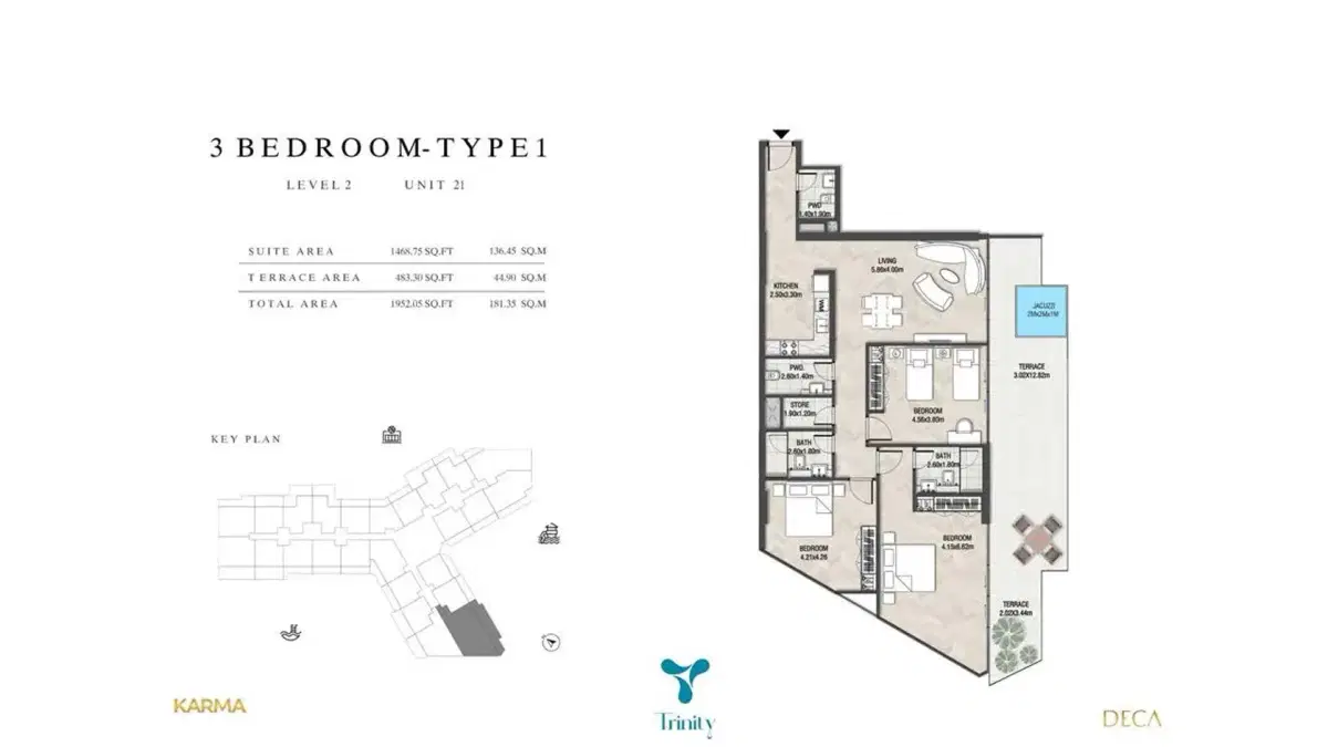 Deca Trinity 3 BR Apartment Floor Plan 1,952 Sq. Ft.