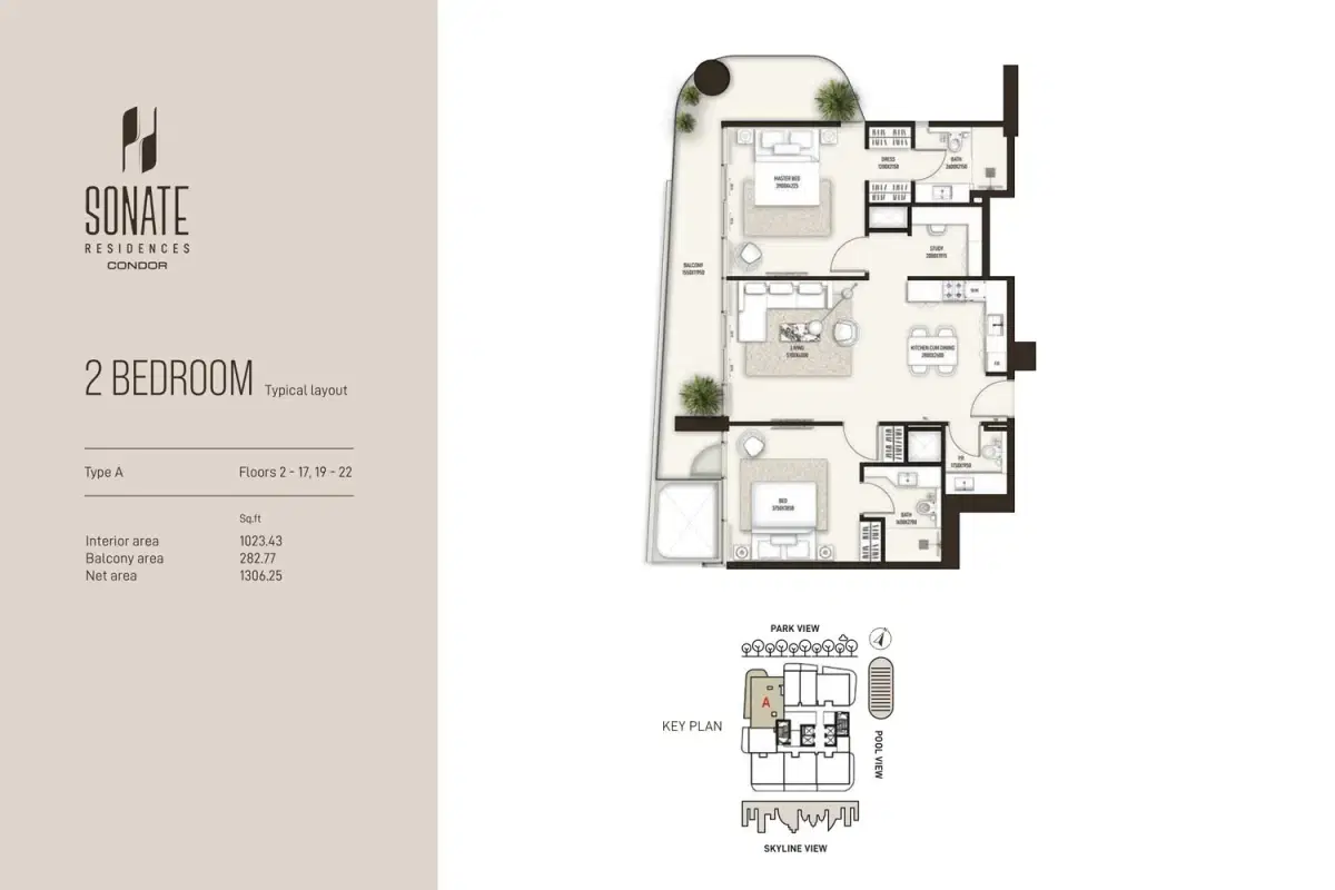 Sonate Residences Jumeriah Village Triangle 2 BR Apartment Floor Plan