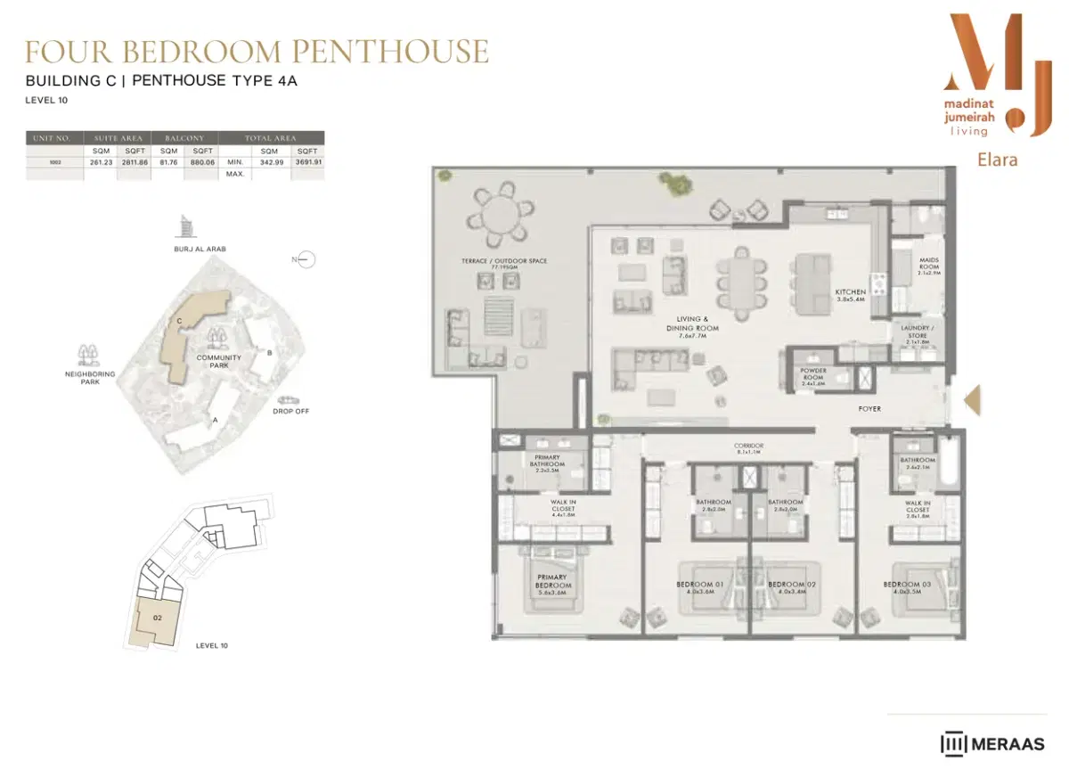 Elara At MJL Dubai 4 BR Floor Plan 3,691 Sq. Ft.